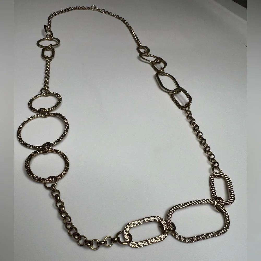Gold Plated Circle Chain Long Necklace - Picture 2 of 5